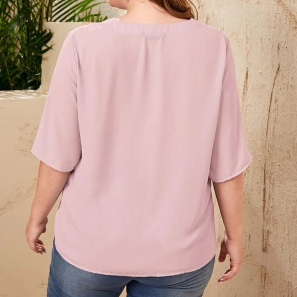 Roll tab mid length sleeves button up v neck boho blouse baby blue - Picture 6 of 14